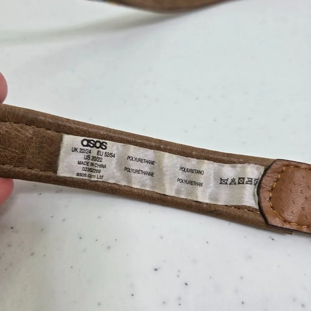 Asos Belt 20 22 Rainbow Weave Chevron Brown Faux Leather UK 22/24